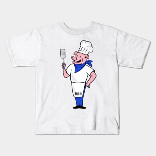 BBQ pig in apron blue Kids T-Shirt
